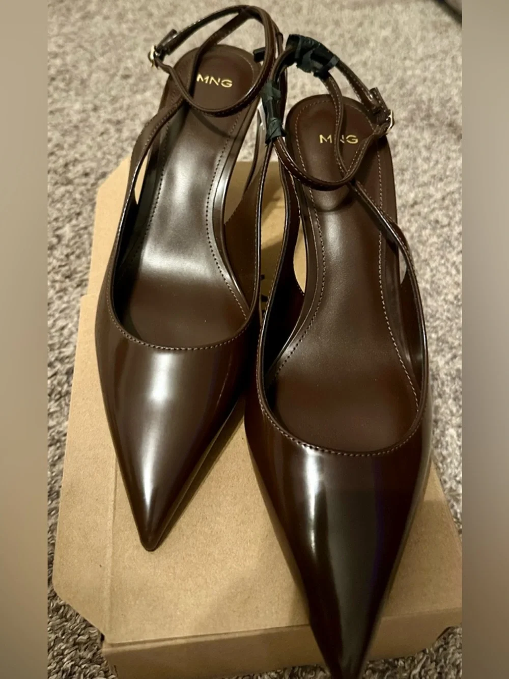 Mango Brown Pointed-Toe Ankle-Strap Slingback Heels - Picture 3 of 4